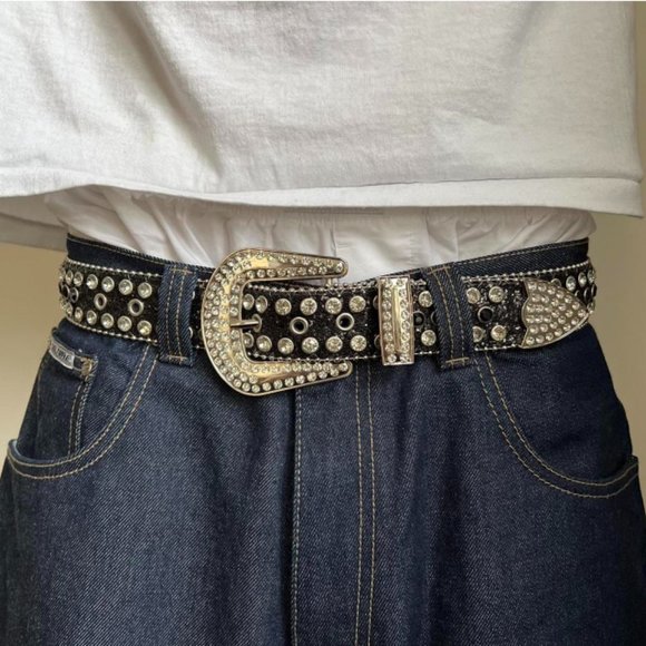 Y2K 2000s style rhinestone crystal grunge black punk belt